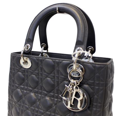 dior black quilted bag with white stitching|medium cannage lady dior bag.